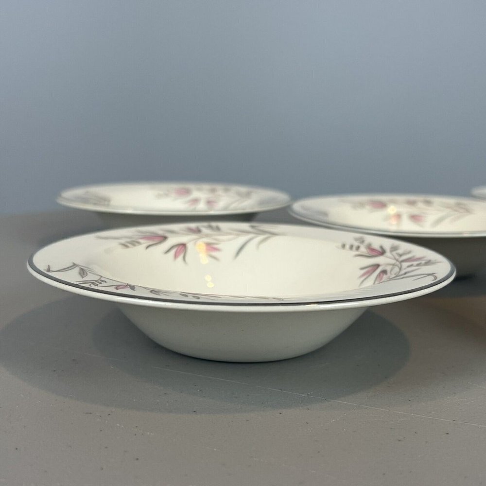 Edwin Knowles Park Lane 5 Rim Bowls Pink Flowers 6 3/8" Cereal Vtg Mid Century - Picture 2 of 8